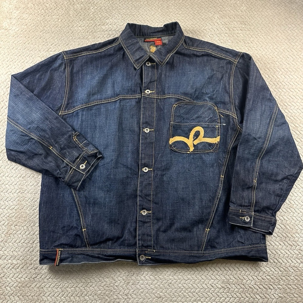 VTG 90s Y2K‎ Rocawear Mens Denim Jean Acid Wash Jacket 3XL Baggy Hip Hop Street